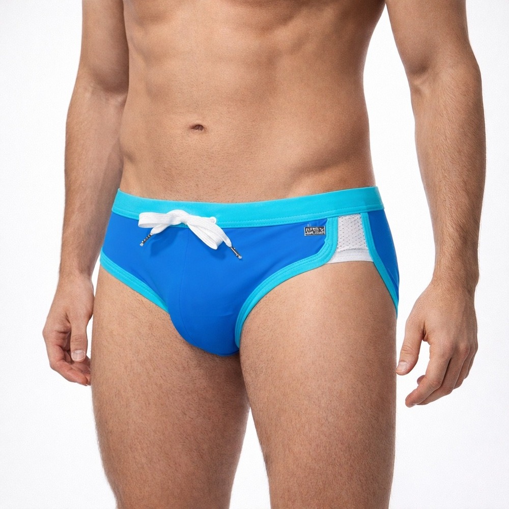 Andrew Christian S (28-31) Retro Bikini Swim Brief Blue Turquoise Mesh 70135 NWT